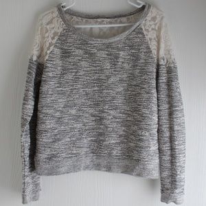Aeropostale Gray Knit White Lace Sweatshirt Top S